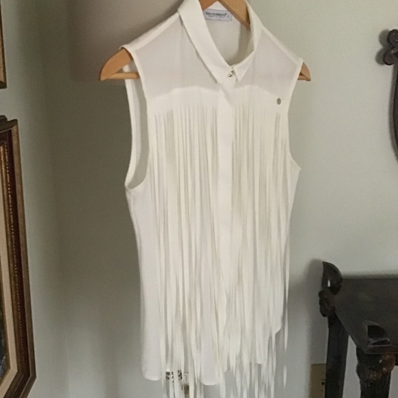 Designer Rinascimento Warm White Blouse, Fringed Front, Made in Italy. - Picture 8 of 16